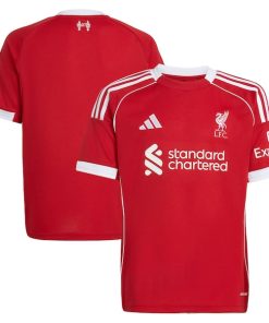 Alternative view of Liverpool adidas Youth 2025/26 Home Replica Jersey - Red/Green