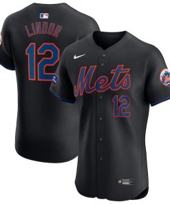 Francisco Lindor New York Mets Nike Alternate Elite Sponsor Patch Player Jersey - Black