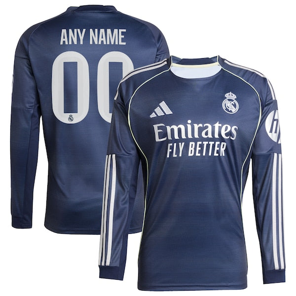 Los Merengues adidas 2025/26 Away Long Sleeve Replica Custom Jersey - Blue/White - Image 2