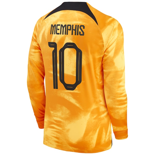 Memphis Depay Netherlands National Team Nike 2022/23 Home Breathe Stadium Replica Player Long Sleeve Jersey - Orange - Image 3