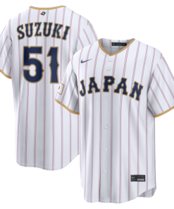 Alternative view of Seiya Suzuki Japan Baseball Nike 2026 World Baseball Classic Home Stadium Jersey - White/Navy