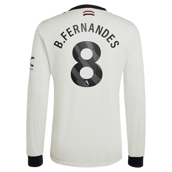 Bruno Fernandes Manchester United adidas Originals 2024/25 Third Replica Long Sleeve Jersey - Cream - Image 4