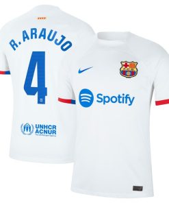 Alternative view of Ronald Araujo Barcelona Nike 2023/24 Away Replica Jersey - White/Aqua/Royal