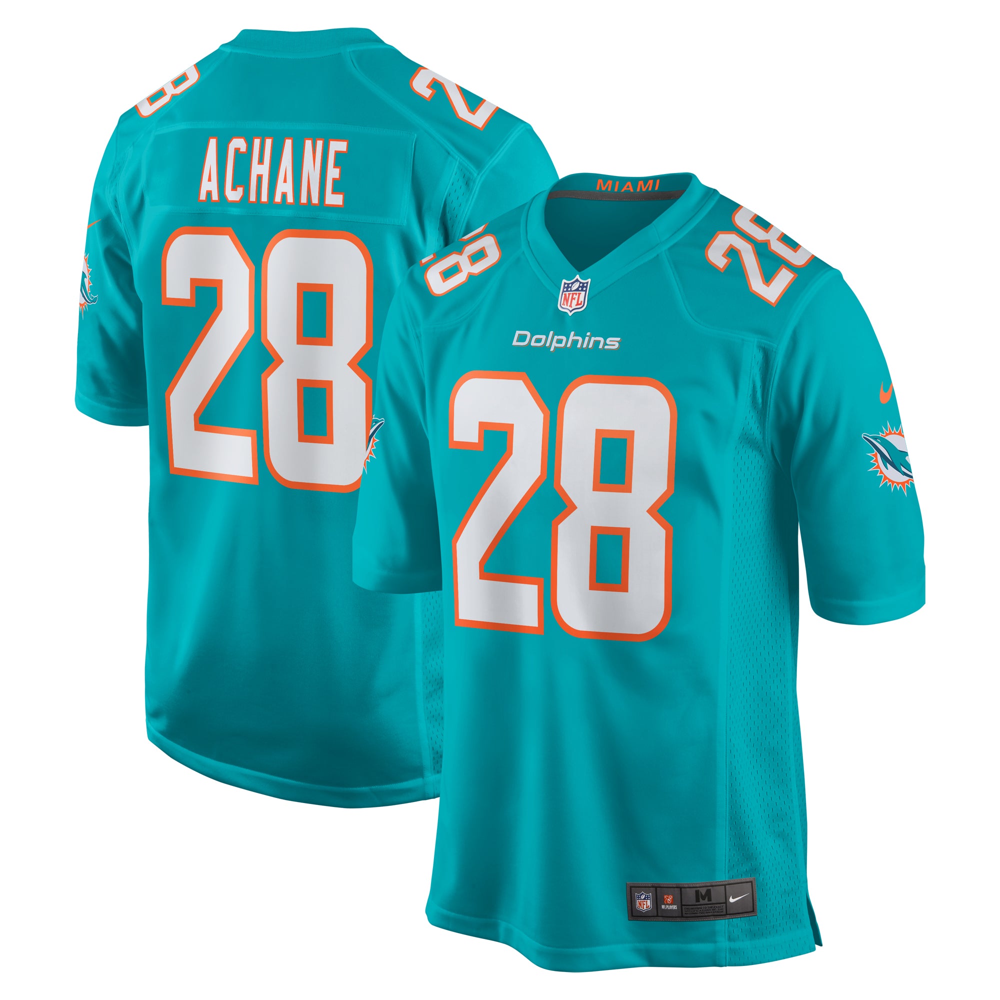 Devon Achane Miami Dolphins Nike Player Game Jersey - White/Aqua - Image 6
