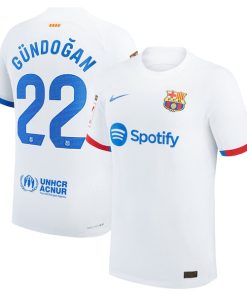 Alternative view of Ilkay G¨¹ndogan Barcelona Nike 2023/24 Away Match Authentic Player Jersey - White/Aqua/Royal