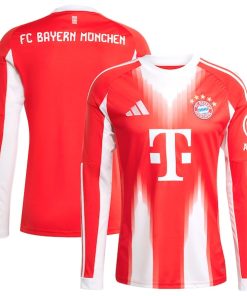 Bayern Munich adidas 2025/26 Home Replica Long Sleeve Jersey - Red