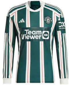 Alternative view of Manchester United adidas 2023/24 Away Long Sleeve Replica Custom Jersey - Green