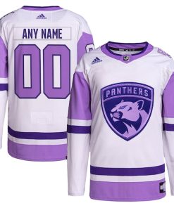 Florida Panthers adidas Hockey Fights Cancer Primegreen Authentic Custom Jersey - White/Purple