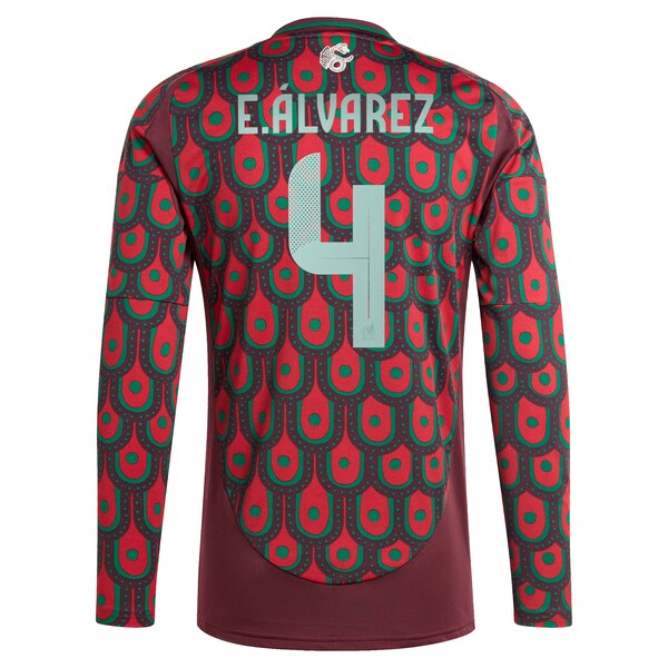 Edson Alvarez Mexico National Team adidas 2024 Home Replica Player Long Sleeve Jersey - Burgundy/Green - Image 4