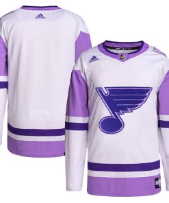 St. Louis Blues adidas Hockey Fights Cancer Primegreen Authentic Blank Practice Jersey - White/Purple