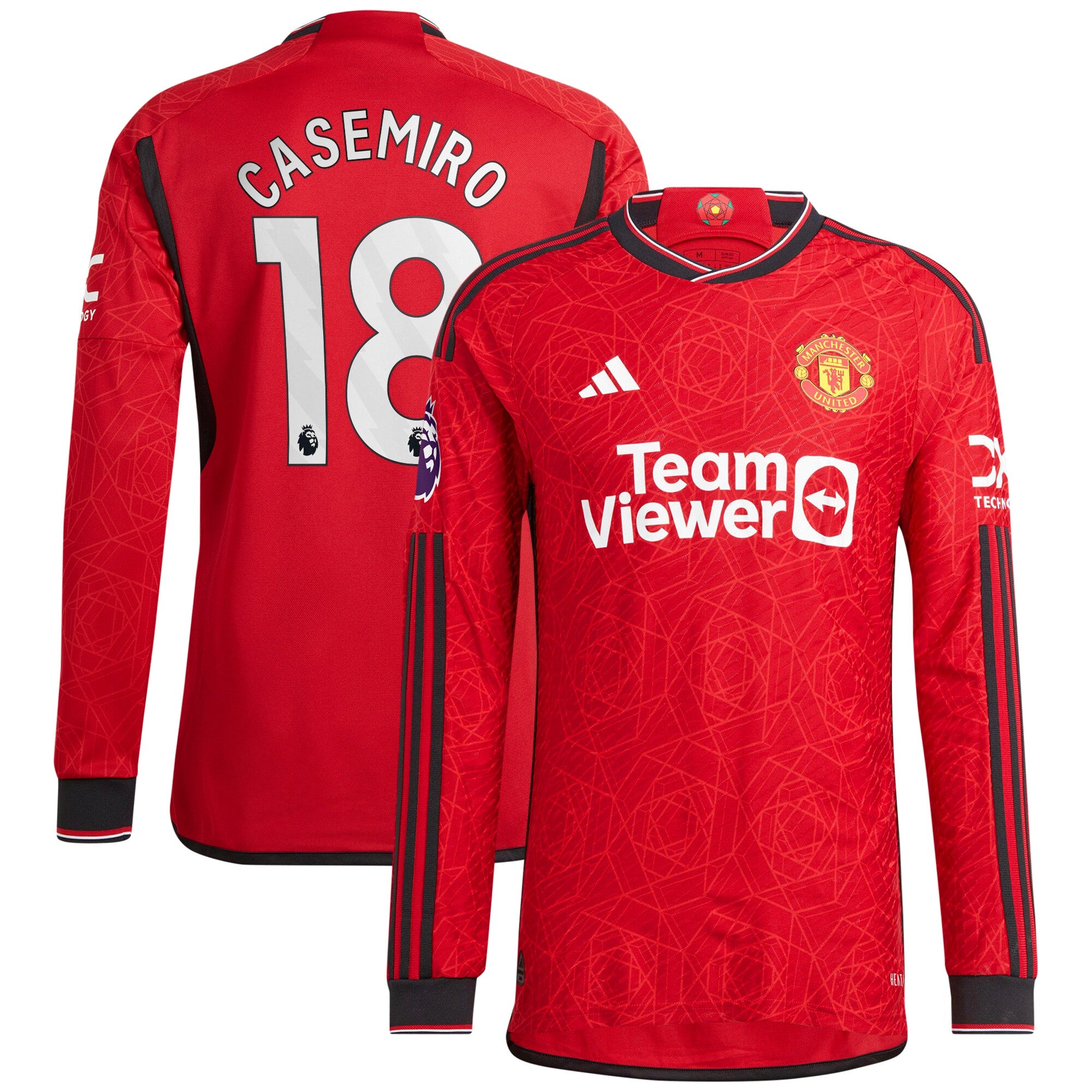 Casemiro Manchester United adidas 2023/24 Away Long Sleeve Replica Player Jersey - Green/Red - Image 5