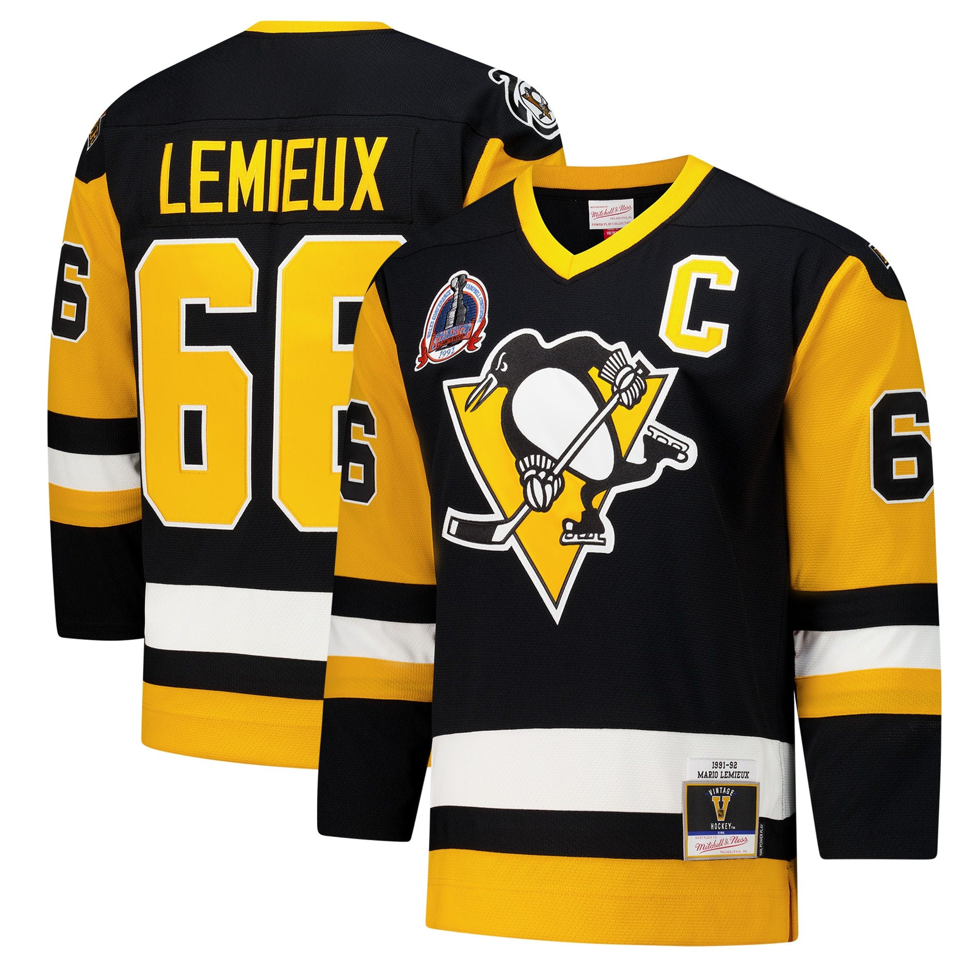 Mario Lemieux Pittsburgh Penguins 1984-85 Power Play Jersey - Gold/Black - Image 9