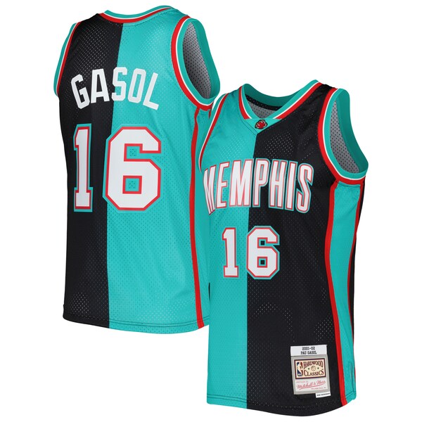 Pau Gasol Memphis Grizzlies Hardwood Classics 2001/02 Split Swingman Jersey - Black/Turquoise - Image 3