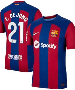Alternative view of Frenkie de Jong Barcelona Nike 2023/24 Home Authentic Jersey - Royal/Aqua/White