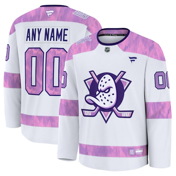 Anaheim Ducks 2024 Hockey Fights Cancer Custom Practice Jersey - White