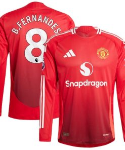Alternative view of Bruno Fernandes Manchester United 2024/25 Home Authentic Long Sleeve Player Jersey - Red