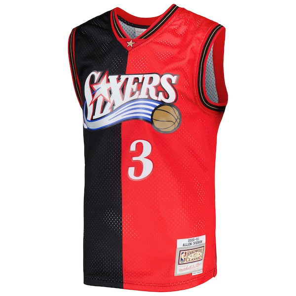 Allen Iverson Philadelphia 76ers Hardwood Classics 2000/01 Split Swingman Jersey - Black/Red - Image 2