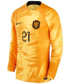 Alternative view of Frenkie de Jong Netherlands National Team Nike 2022/23 Home Breathe Stadium Replica Player Long Sleeve Jersey - Orange
