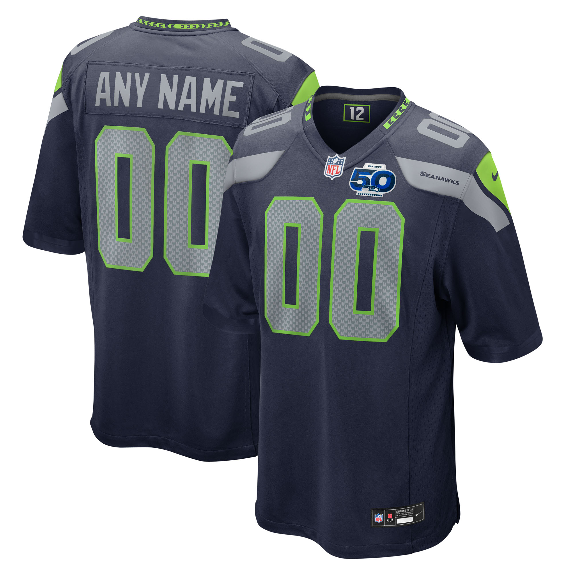 Seattle Seahawks Nike 50th Season Throwback Custom Game Jersey - Royal/College Navy - Image 5