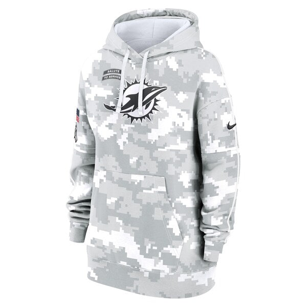 Miami Dolphins Nike Women's 2024 Salute To Service Club Fleece Pullover Hoodie - Arctic Camo - Image 3