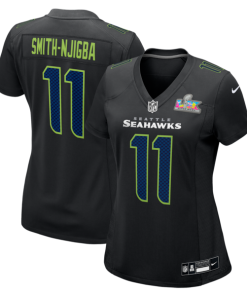 Alternative view of Women's Seattle Seahawks Jaxon Smith-Njigba Nike Black Super Bowl LX Patch Carbon Fashion Game Jersey/White