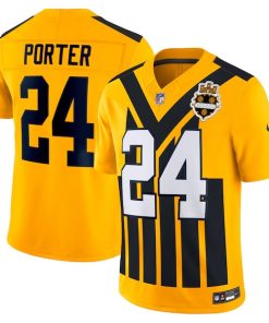 Alternative view of Joey Porter Jr. Pittsburgh Steelers Nike Alternate 1933 Throwback Vapor F.U.S.E. Limited Jersey - Gold/Black/White