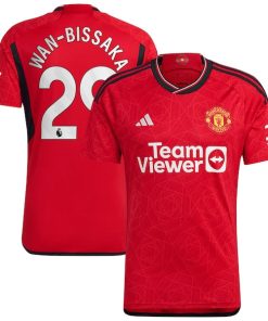 Alternative view of Aaron Wan-Bissaka Manchester United adidas 2023/24 Home Replica Player Jersey - Red/Green