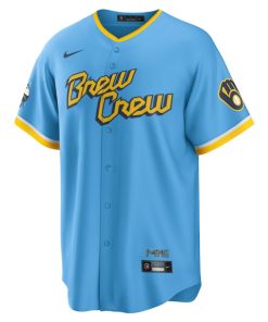 Alternative view of Christian Yelich Milwaukee Brewers Nike 2022 City Connect Replica Player Jersey - Powder Blue