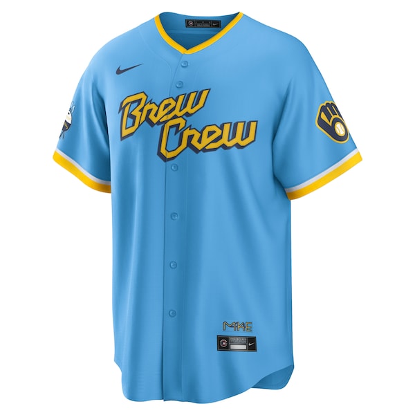 Christian Yelich Milwaukee Brewers Nike 2022 City Connect Replica Player Jersey - Powder Blue - Image 2