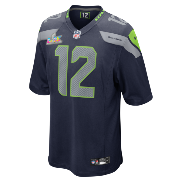 Men's Seattle Seahawks 12s Nike College Navy Super Bowl LX Patch Game Jersey - Image 2