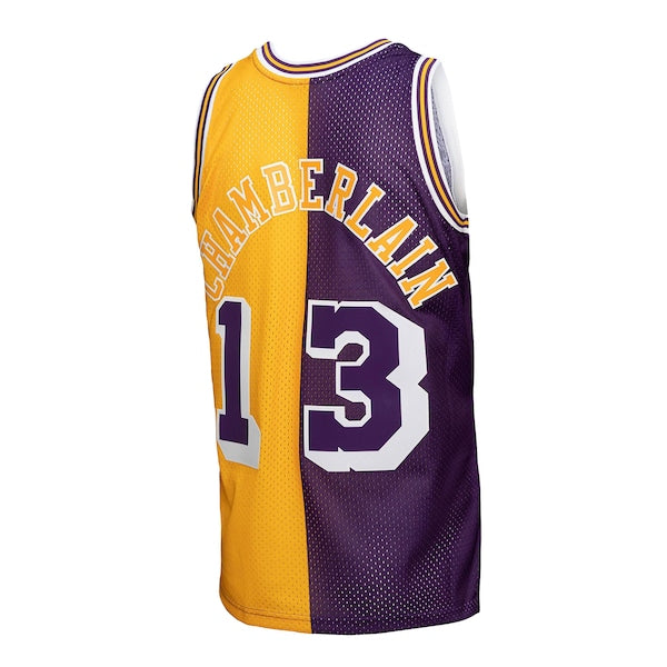 Wilt Chamberlain Los Angeles Lakers Hardwood Classics 1971/72 Split Swingman Jersey - Purple/Gold - Image 3