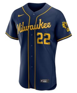 Alternative view of Christian Yelich Milwaukee Brewers Nike 50th Season Alternate Authentic Player Jersey - Navy