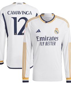 Eduardo Camavinga Los Merengues adidas Home 2023/24 Authentic Long Sleeve Jersey - White