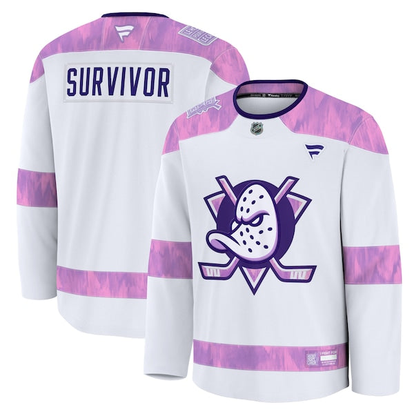 Anaheim Ducks Hockey Fights Cancer Practice Jersey - White