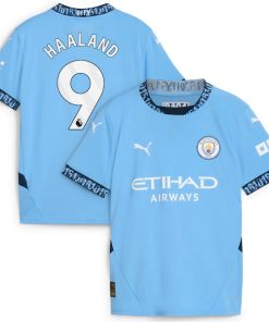 Erling Haaland Manchester City Puma Youth 2024/25 Home Replica Player Jersey - Light Blue