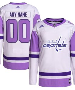 Washington Capitals adidas Hockey Fights Cancer Primegreen Authentic Custom Jersey - White/Purple