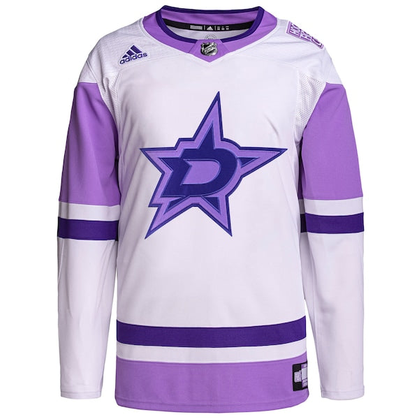 Dallas Stars adidas Hockey Fights Cancer Primegreen Authentic Custom Jersey - White/Purple - Image 2