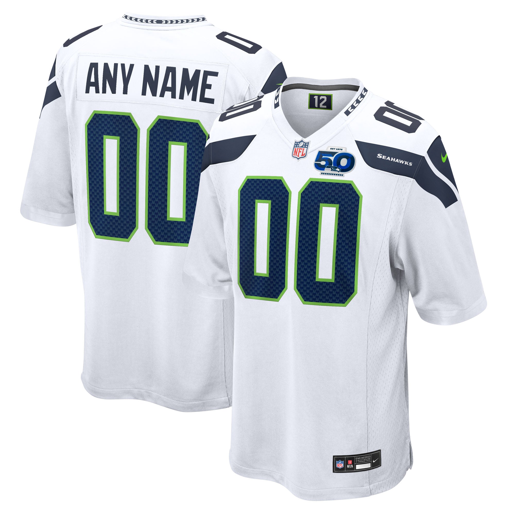 Men's Seattle Seahawks Nike College Super Bowl LX Patch Custom Game Jersey- Navy/Gray/White - Image 8