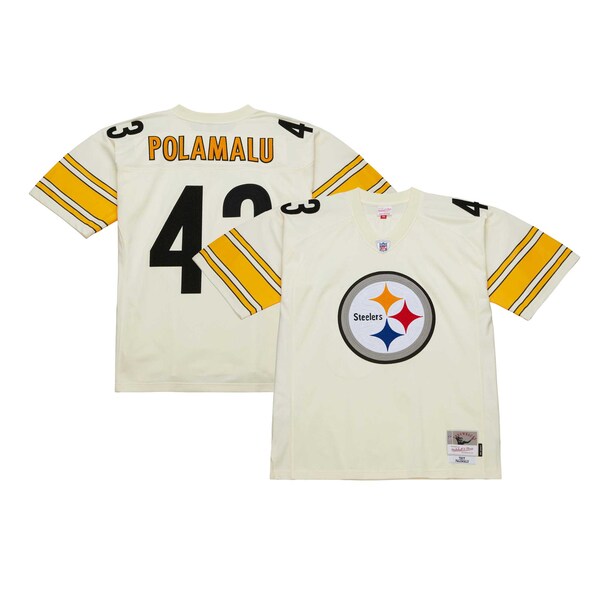 Troy Polamalu Pittsburgh Steelers Chainstitch Legacy Jersey - Cream - Image 2