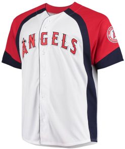 Alternative view of Los Angeles Angels Big & Tall Colorblock Full-Snap Jersey - White/Red