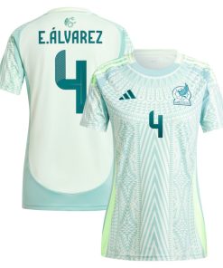 Alternative view of Edson Alvarez Mexico National Team adidas Women's 2024 Away Replica Player Jersey - Green/Burgundy