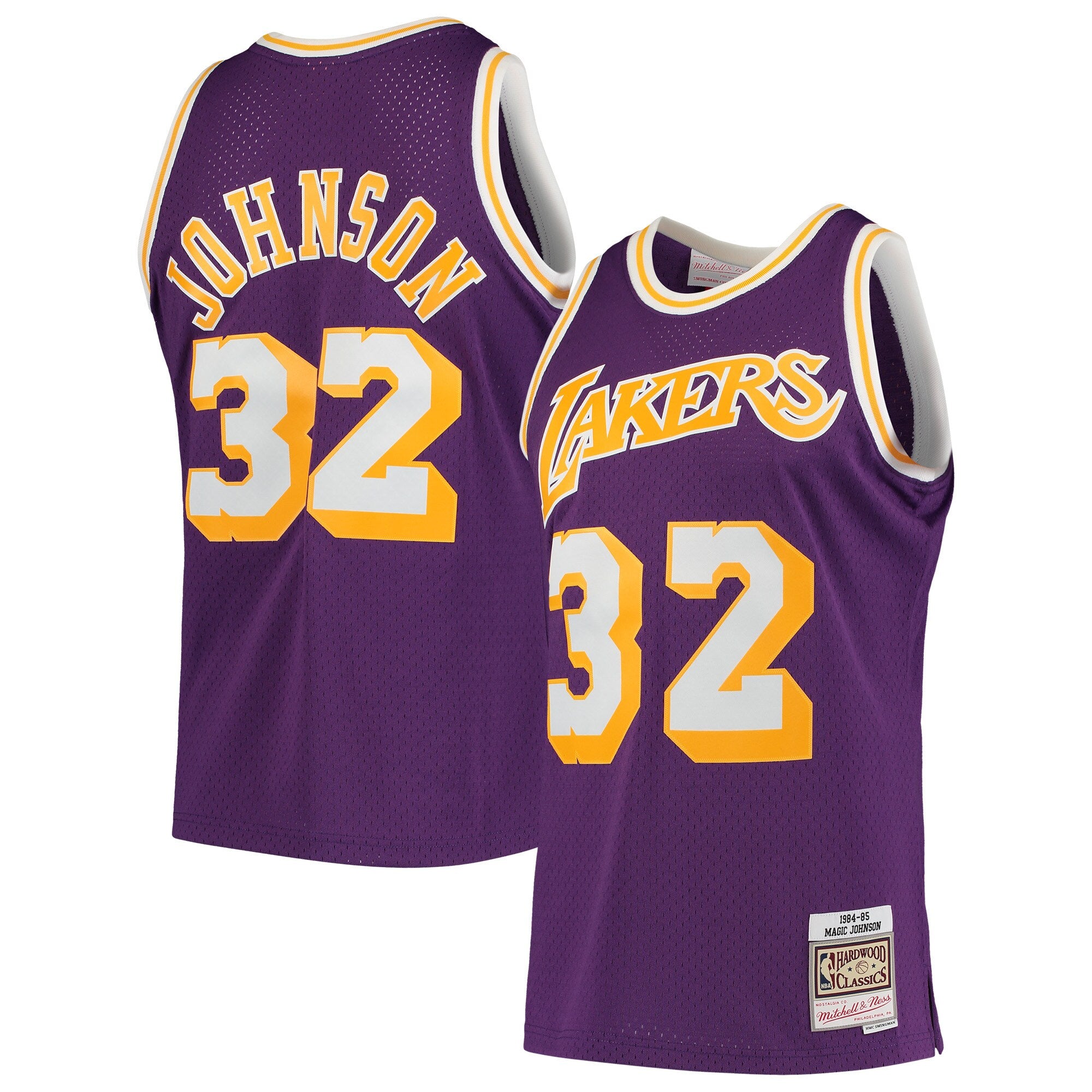 Magic Johnson Los Angeles Lakers 1984/85 Hardwood Classics Swingman Jersey - Gold/Purple - Image 10