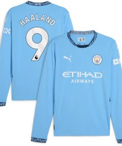 Erling Haaland Manchester City Puma 2024/25 Home Replica Long Sleeve Player Jersey - Light Blue
