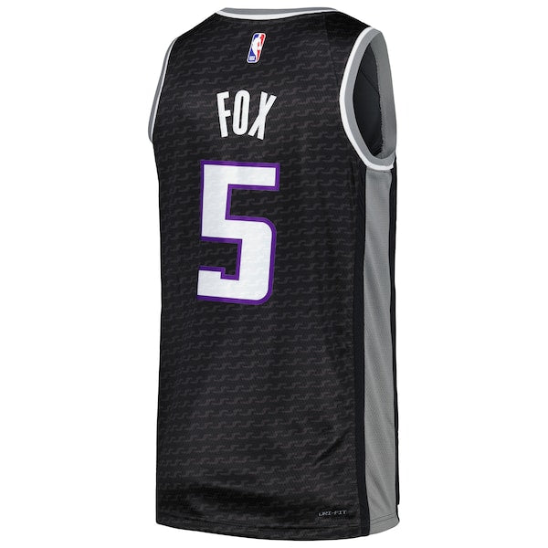De'Aaron Fox Sacramento Kings Jordan Brand Swingman Player Jersey - Statement Edition - Black - Image 3