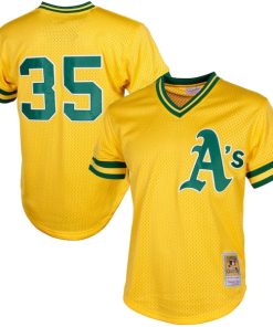 Alternative view of Rickey Henderson Oakland Athletics Cooperstown Mesh Batting Practice Jersey - Yellow