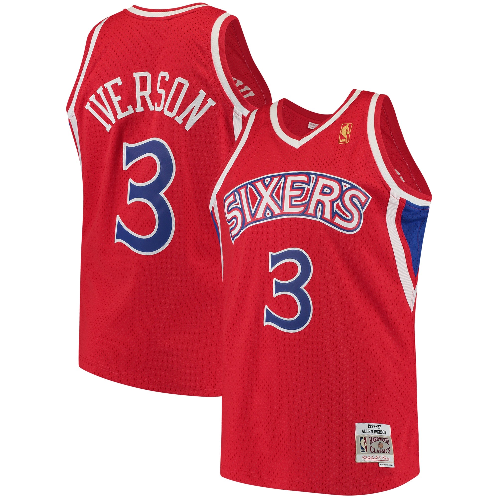 Allen Iverson Philadelphia 76ers 1996/97 Hardwood Classics Swingman Jersey - White/Red/Royal/Black - Image 8