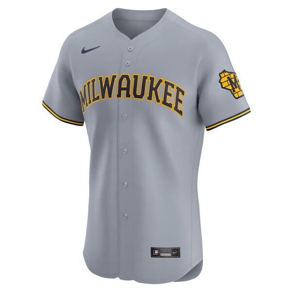 Milwaukee Brewers Nike Road Vapor Premier Elite Patch Jersey - Gray - Image 2