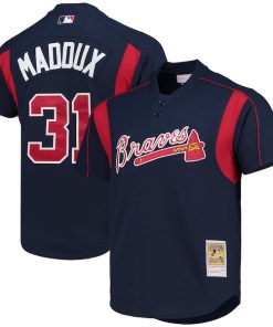 Greg Maddux Atlanta Braves Cooperstown Collection Mesh Batting Practice Button-Up Jersey - Navy