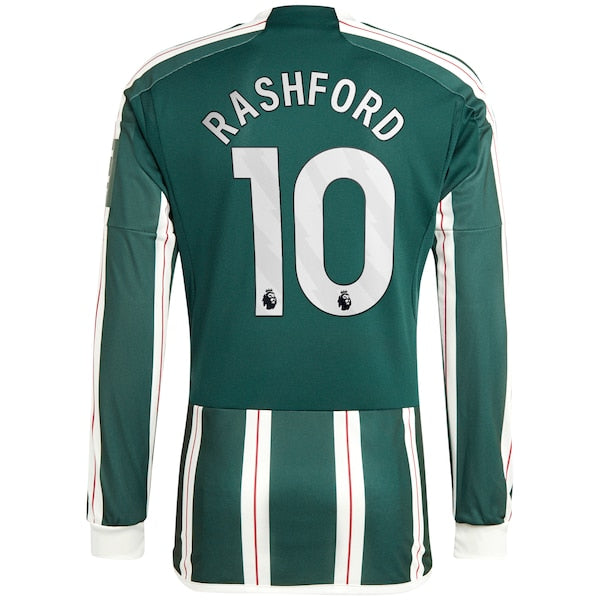 Marcus Rashford Manchester United adidas 2023/24 Away Long Sleeve Replica Player Jersey - Green/Red - Image 6