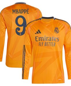 Alternative view of Kylian Mbapp¨¦ Los Merengues adidas 2024/25 Away Replica Long Sleeve Player Jersey - Orange